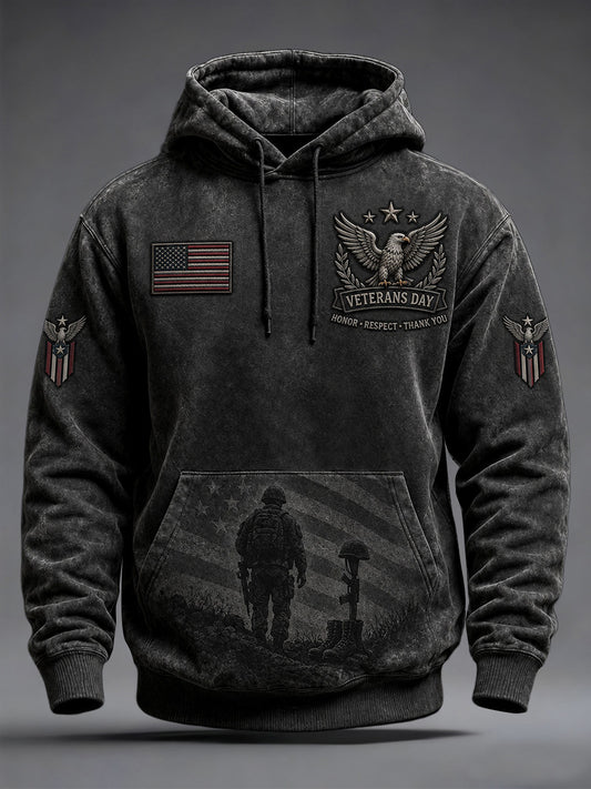 Men's U.S. Veterans Day Print Oversized Drop-Shoulder Hoodie With Pockets