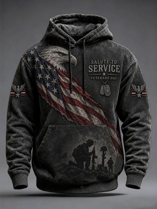 Men's U.S. Veterans Day Print Oversized Drop-Shoulder Hoodie With Pockets