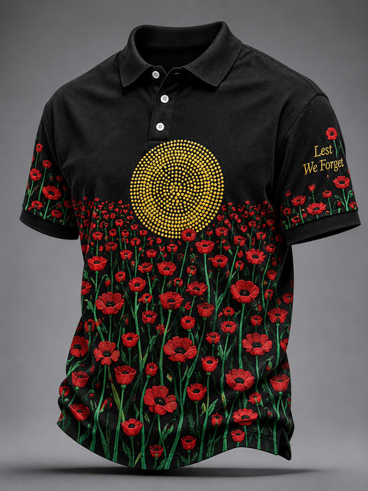 Men's Australia Remember & Honor Aboriginal Flag Print Polo Shirt