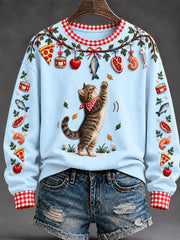 Women's "Every Pet’s Thanksgiving Dream" Tabby Cat Print Casual Sweatshirt