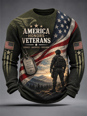 Men's  U.S. Veterans Day Print Casual Waffle Long Sleeve T-Shirt