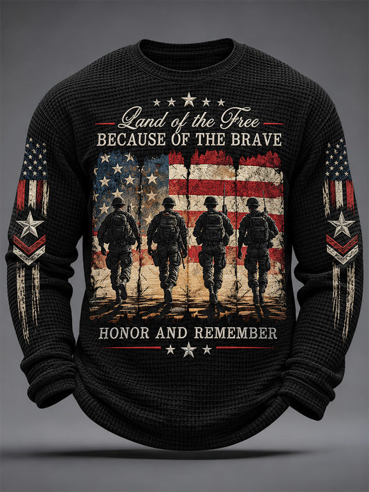 Men's  U.S. Veterans Day Print Casual Waffle Long Sleeve T-Shirt