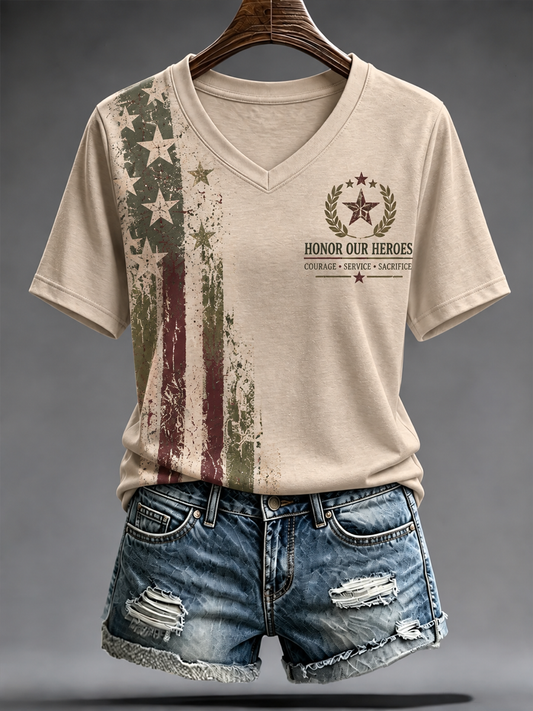 Women's U.S. Veterans Day Printed short-sleeved T-shirt