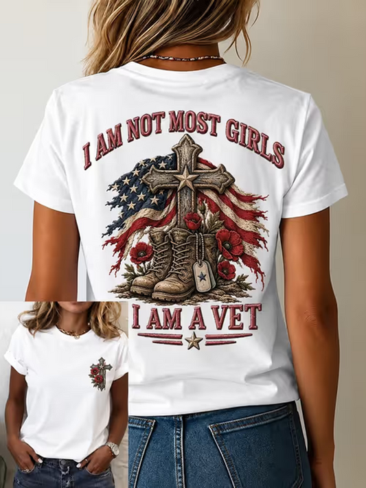 Women's U.S. Veterans Day Printed short-sleeved T-shirt