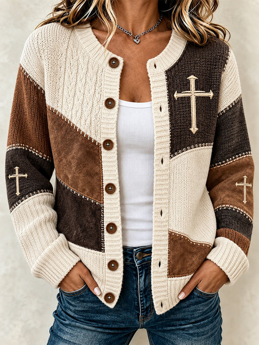 Women's Christian Art Striped Cross Cardigan
