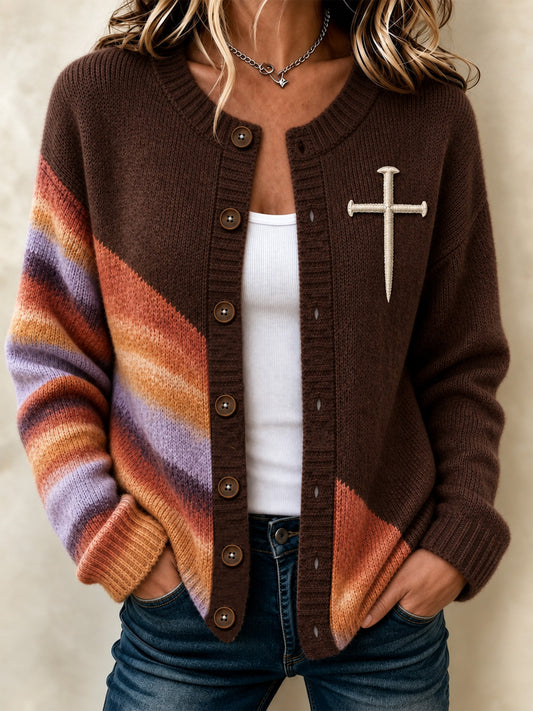 Women's Christian Art Striped Cross Cardigan
