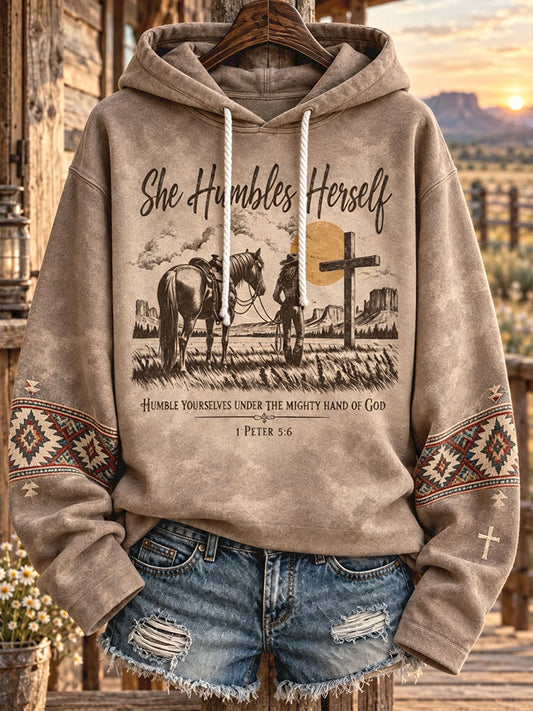 Women's Western Style Horses Faith Lover Art Printed Hoodie