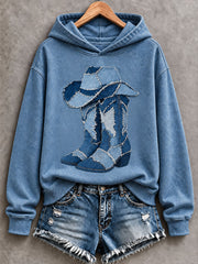 Women's Western Cowboy Boots With Patchwork Print Regular Sweatshirt