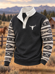 Men's Western-style print four-button hoodie