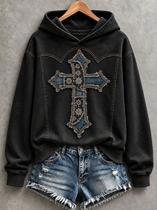 Women's Patchwork Art Cross Hoodie