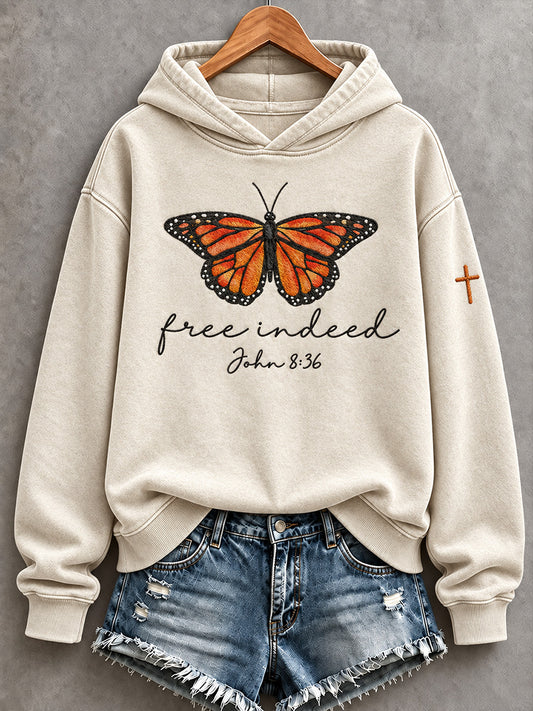 Women's Vintage Free Indeed Butterfly Print Hoodie