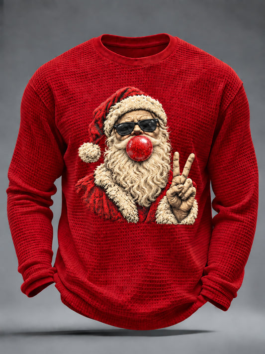Men's Vintage Christmas Santa Claus Waffle Long Sleeve T-Shirt