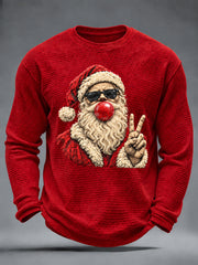 Men's Vintage Christmas Santa Claus Waffle Long Sleeve T-Shirt