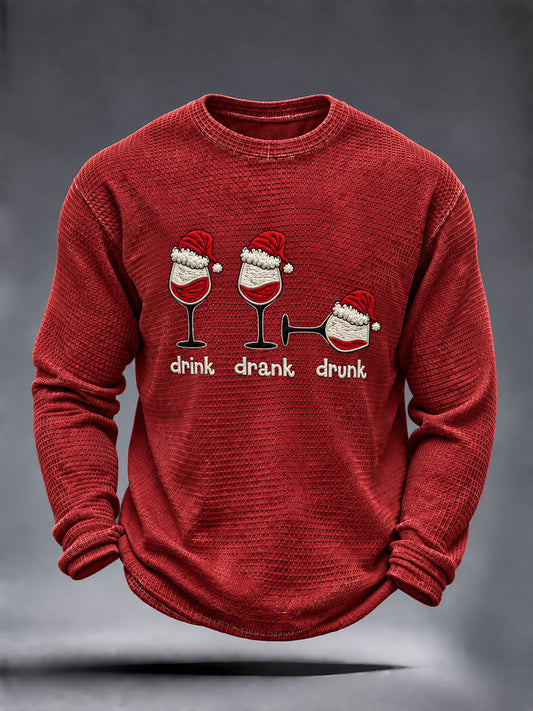 Men's "Drink Drank Drunk" Christmas Print Waffle Long Sleeve T-Shirt