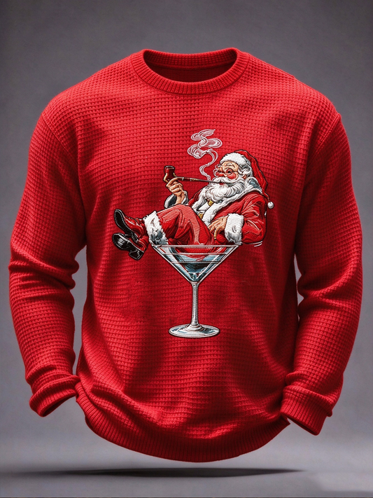 Men's Santa Claus Printed Waffle Long Sleeve T-Shirt