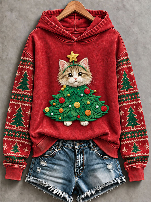 Women's Christmas Tree Cat Regular Sweatshirt