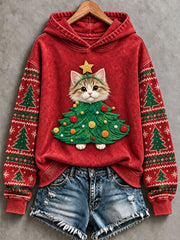 Women's Christmas Tree Cat Regular Sweatshirt