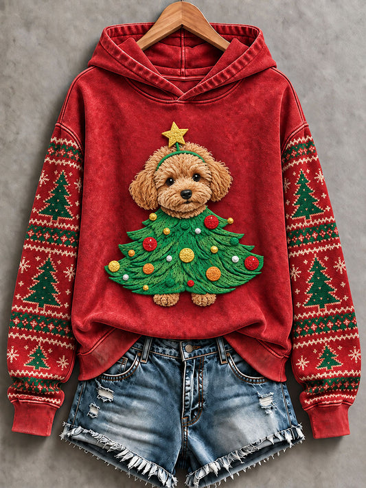 Women's Christmas Tree Teddy Dog Regular Sweatshirt